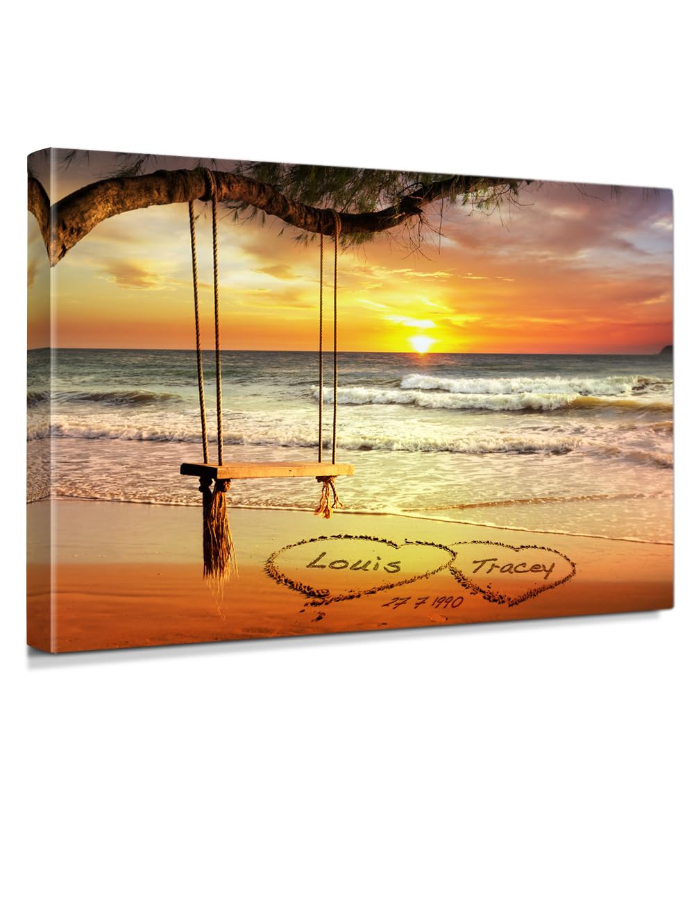 IPIC - "Eternal Love Personalized Canvas Wall Art, Custom Beach Sunset Scene with Names and Date in Sand, A Personalized Gift for Couple, Wedding, or Anniversary, Coastal Home Decor