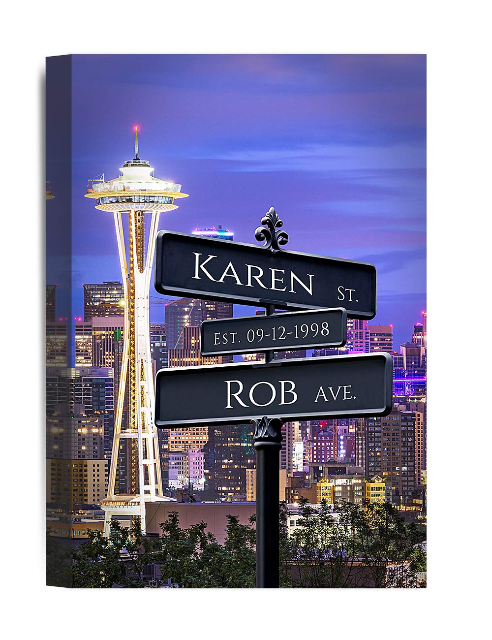 IPIC - Love Across America: Say Yes in Seattle. Personalized Wall Artwork with Names and Date, Custom Gift for Anniversary and Birthday.