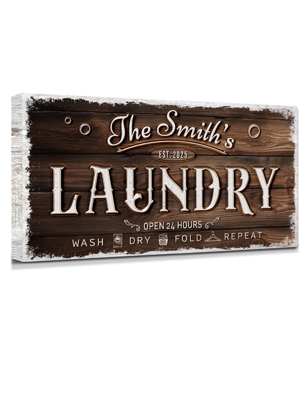 IPIC - Personalized Laundry Room Sign, Custom Canvas Wall Art with Family Name, Rustic Home Decor Printed Acid-Free Cotton Canvas for Business and Home, Made in USA and Ready to hang for Laundry Decor