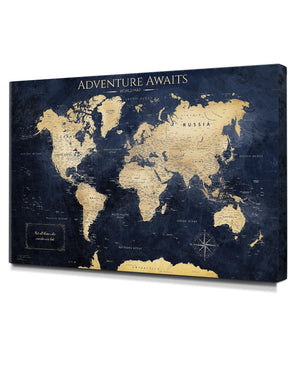 IPIC - Canvas World Maps for Wall Decor, Push Pin Board Decor to Mark Travels, Oversize World Travel Map Print for Home, Office, Study, and RV, Ready to Hang