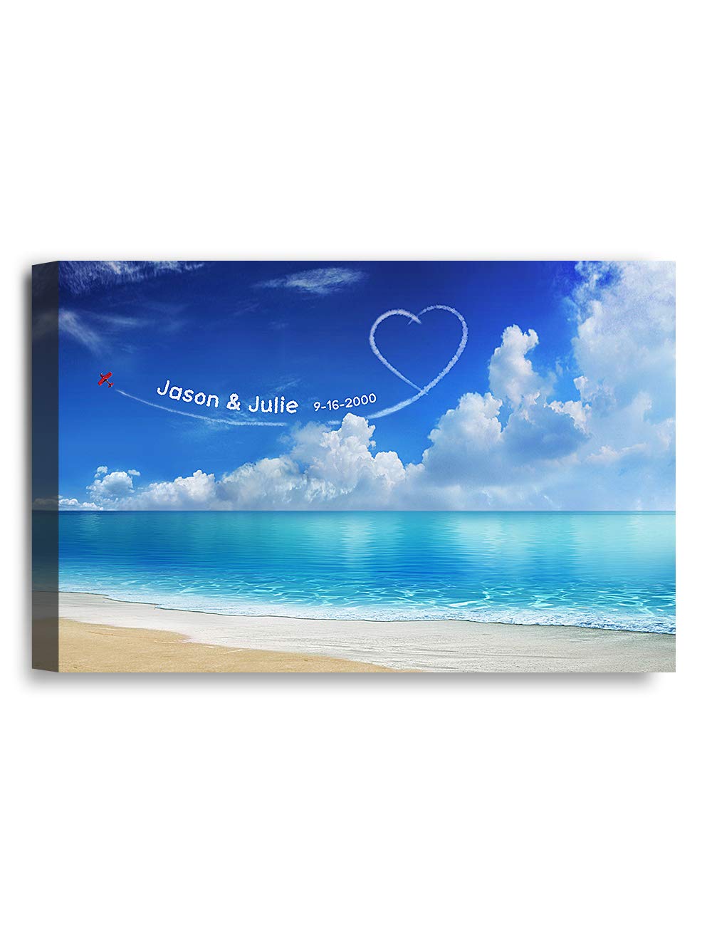 IPIC - Seaside Skywriting Personalized Wall Art with Names, Customized Gift for Couple, Customized Canvas for Wedding Anniversary. 18x12