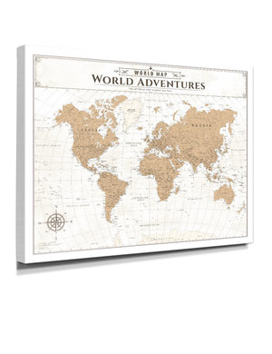 IPIC - Vintage World Map Canvas Wall Art, Large Travel Map Print for Home, Office, or Study, Push Pin Map Decor for Travel Lovers, Ready to Hang