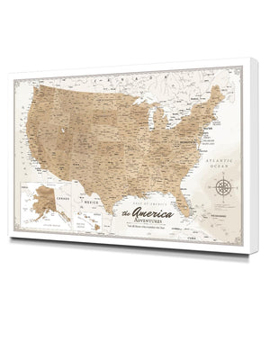 IPIC - USA Map Canvas Painting for Wall Decor, Pinnable World Board to Mark Travels, Oversize World Travel Map Print for Home, Office, Study, and RV, Ready to Hang
