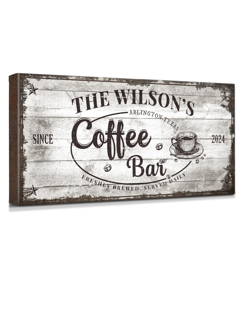 IPIC - Custom Coffee Bar Sign, Personalized Canvas Wall Art with Family Name, Vintage Coffee Station Decor, Canvas Prints Gift for Family Friend