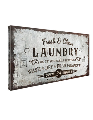 IPIC - Rustic Laundry Sign Wash Dry Fold Repeat, Canvas Print Wall Art for Family Laundry Room, Farmhouse Style Wall Decor For Home Decoration