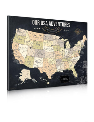 IPIC Canvas USA Map Painting for Wall Decor, Large Pinnable Amerika Travel Map Print, Ready to Hang