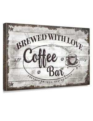 IPIC - Vintage Coffee Bar Sign Brewed with Love, Farmhouse Style Canvas Wall Art for Cafe, Large Wall Decor Gift for Family or Friends, Ready to Hang, Made in USA