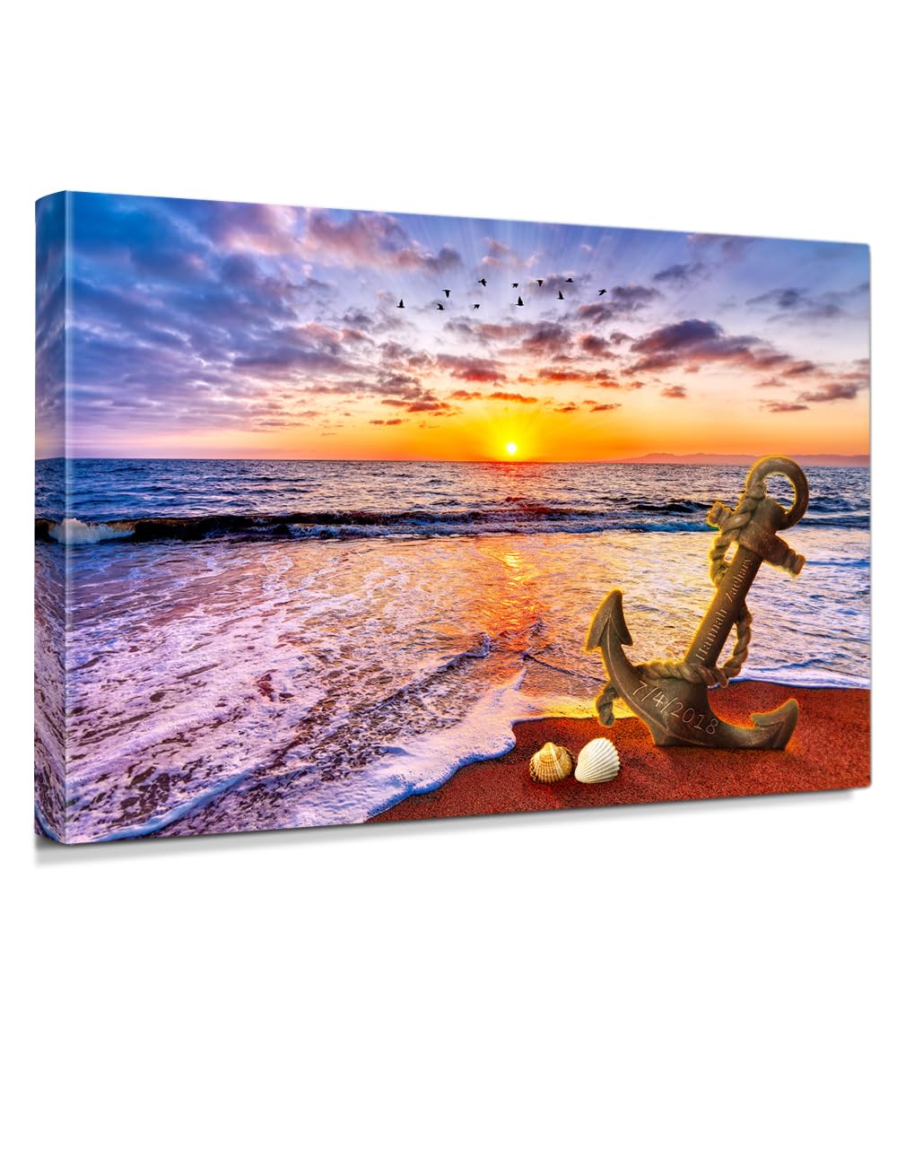 IPIC - "Anchored in Time Personalized Canvas Wall Art, Custom Beach Sunset Canvas Print with Name and Date, A Personalized Gift for Couple, Wedding, or Anniversary, Coastal Home Decor
