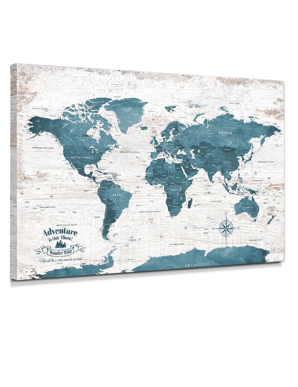 IPIC - Vintage Teal World Push Pin Map Canvas