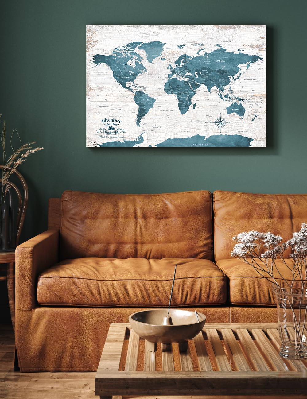 IPIC - Vintage Teal World Push Pin Map Canvas