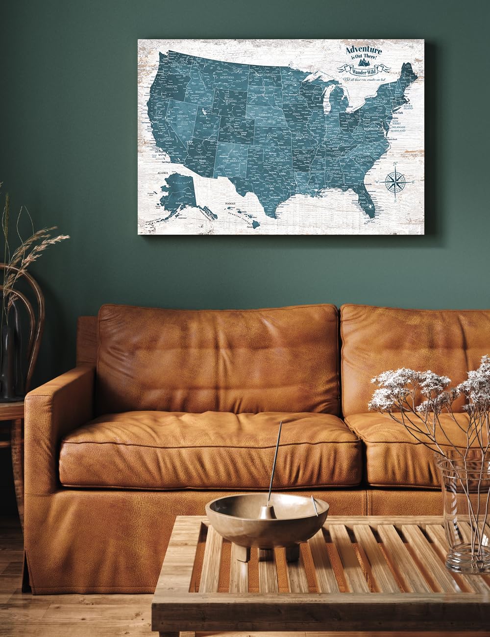 IPIC - Vintage Teal USA Push Pin Map Canvas