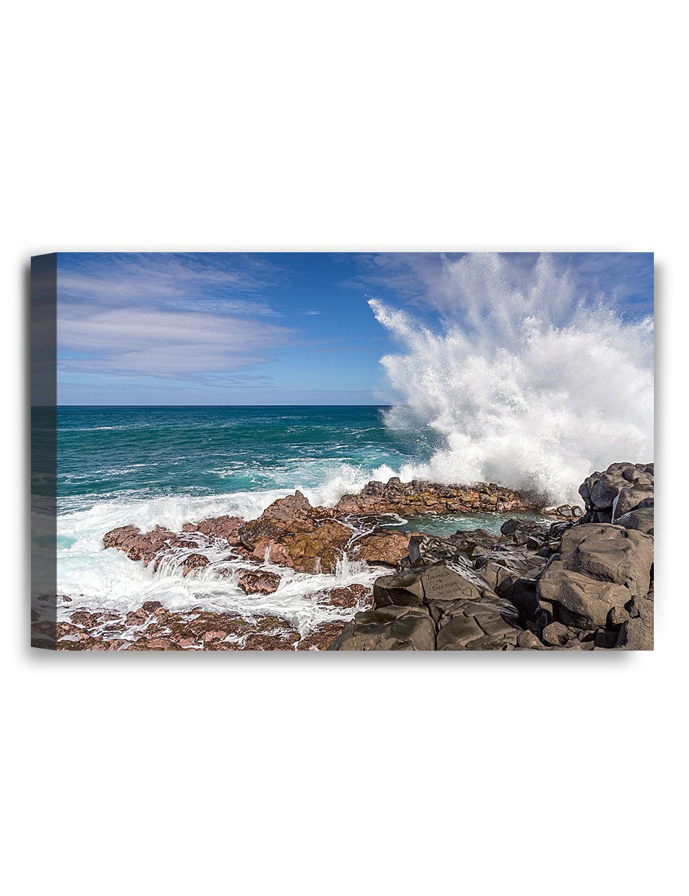 IPIC - Waves Crashing at Queen's Bath, Kauai, Hawaii. Personalized Artwork with Names and Date on, Customized Gift for Anniversary,Wedding,Birthday and Holidays. 18x12