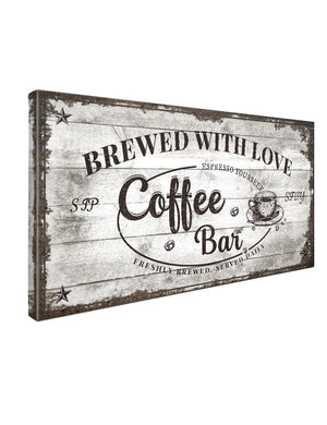 IPIC - Vintage Coffee Bar Sign Brewed with Love, Canvas Print Wall Art for Cafe, Farmhouse Style Wall Decor for Home Kitchen and Coffee Station