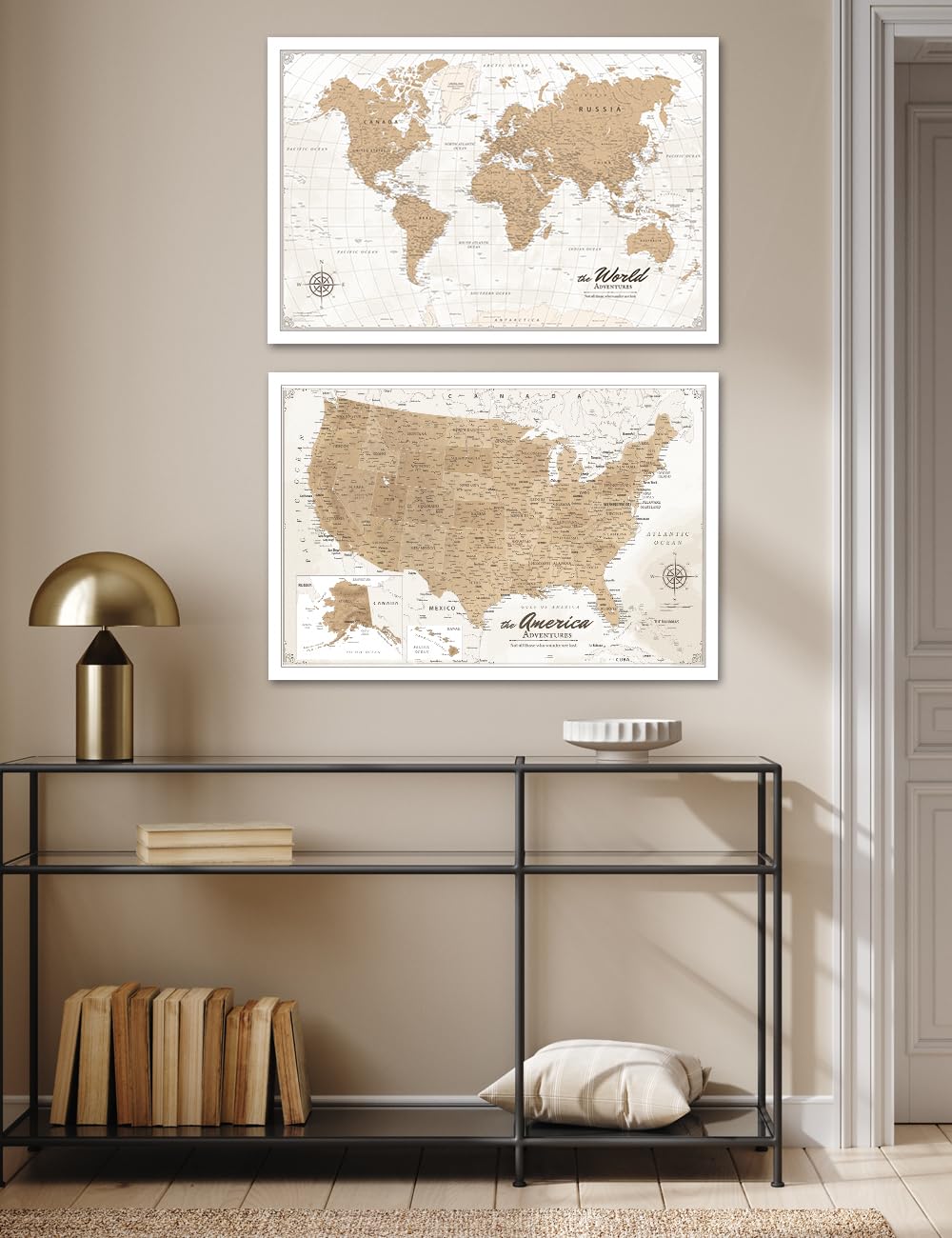 IPIC - World And USA Map Canvas Set Of 2