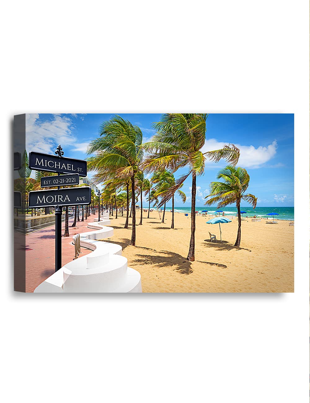 IPIC - Love Across America: A Custom Moment in Miami, Florida. Giclee Canvas Art Print. Unique Gift for Anniversary, Wedding, Birthday. Personalized Wall Art with Names and Date.