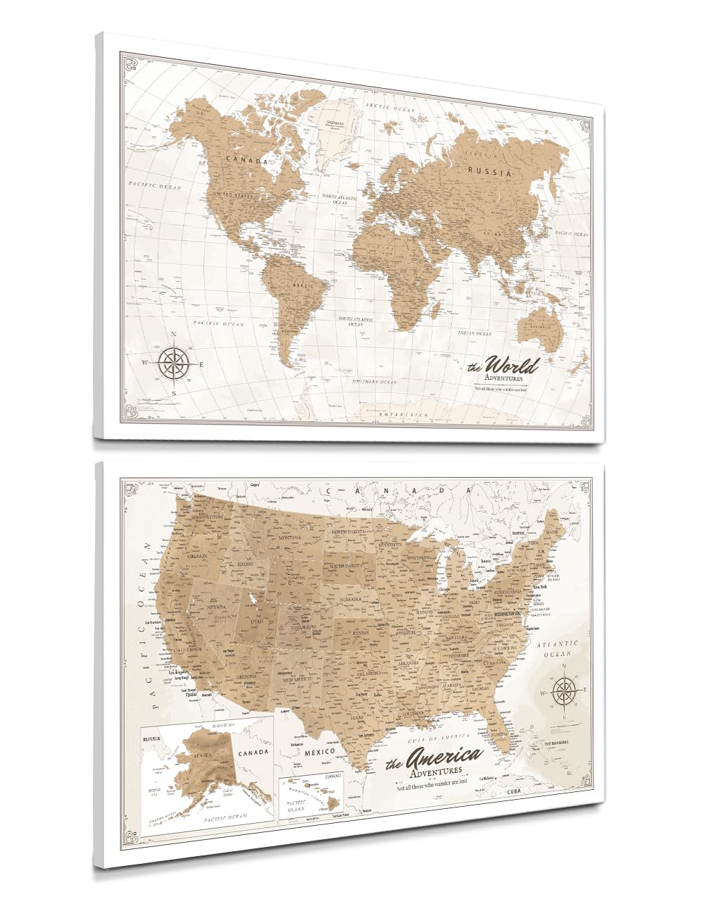 IPIC - World And USA Map Canvas Set Of 2