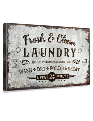 IPIC - Rustic Laundry Sign Wash Dry Fold Repeat, Large Canvas Wall Art for Family Laundry Room, Rustic Farmhouse Style Wall Decor for Home, Made in USA