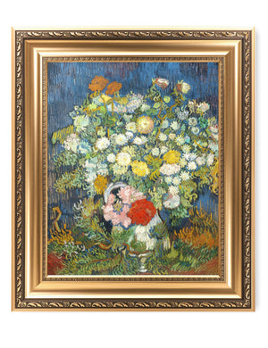IPIC - Bouquet of Flowers in a Vase, Vincent Van Gogh Art Reproduction. Giclee Canvas Prints Wall Art with classic golden frame. Screen Size:20X16,Framed Size: 26x22