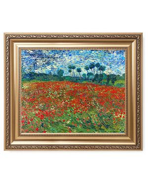 IPIC - Poppy Field Floral Vintage, Vincent Van Gogh Art Reproduction. Giclee Canvas Prints Wall Art with classic golden frame. Screen Size:20X16,Framed Size: 26x22